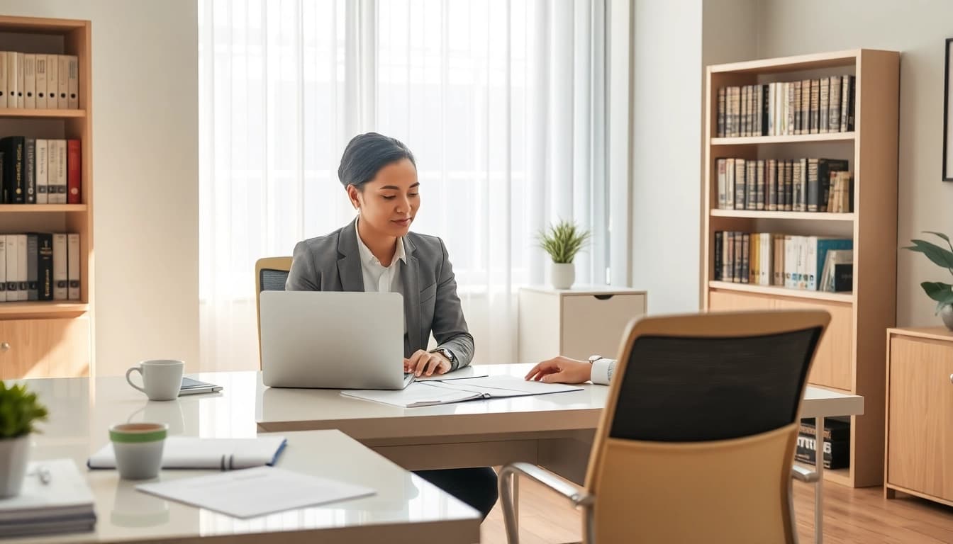 Professional setting with a tłumacz przysięgły translating documents.