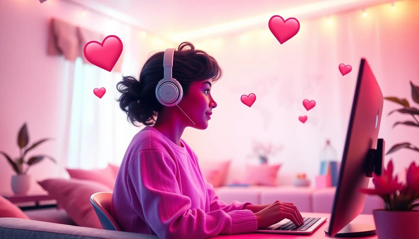 Engaging ai sex chat experience with friendly AI character in inviting virtual setting.