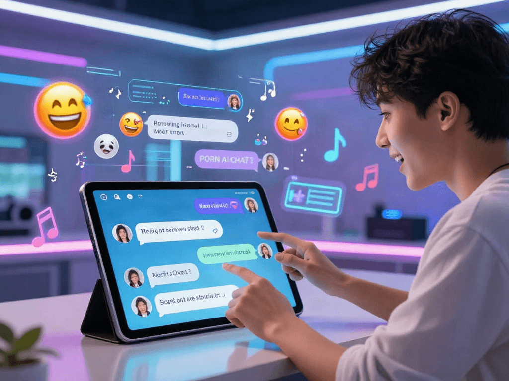 Engaging user interaction with AI chat about porn ai chat in a vibrant futuristic setting.