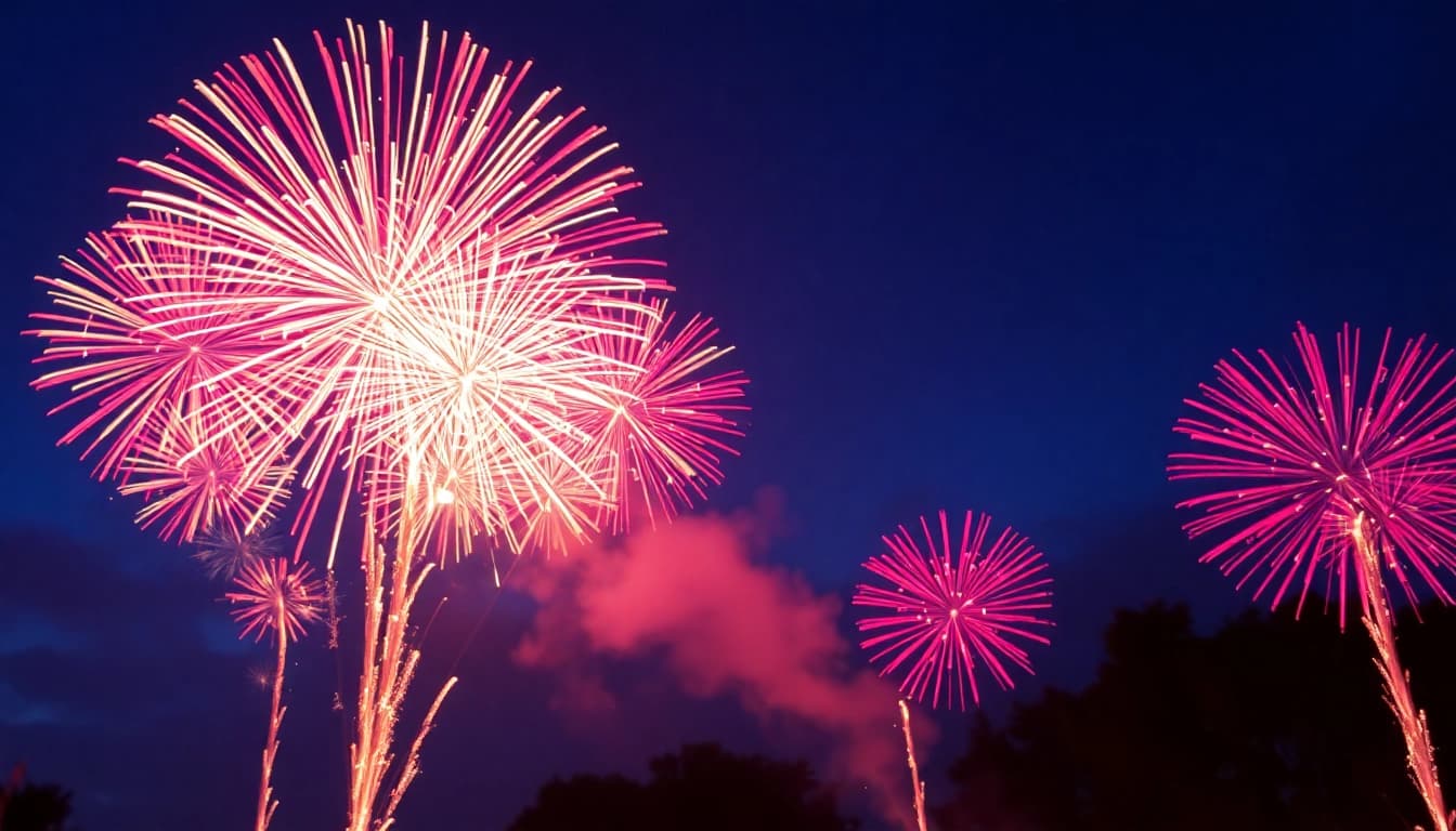 Engaging display of fireworks for sale lighting up the night sky in vibrant colors.