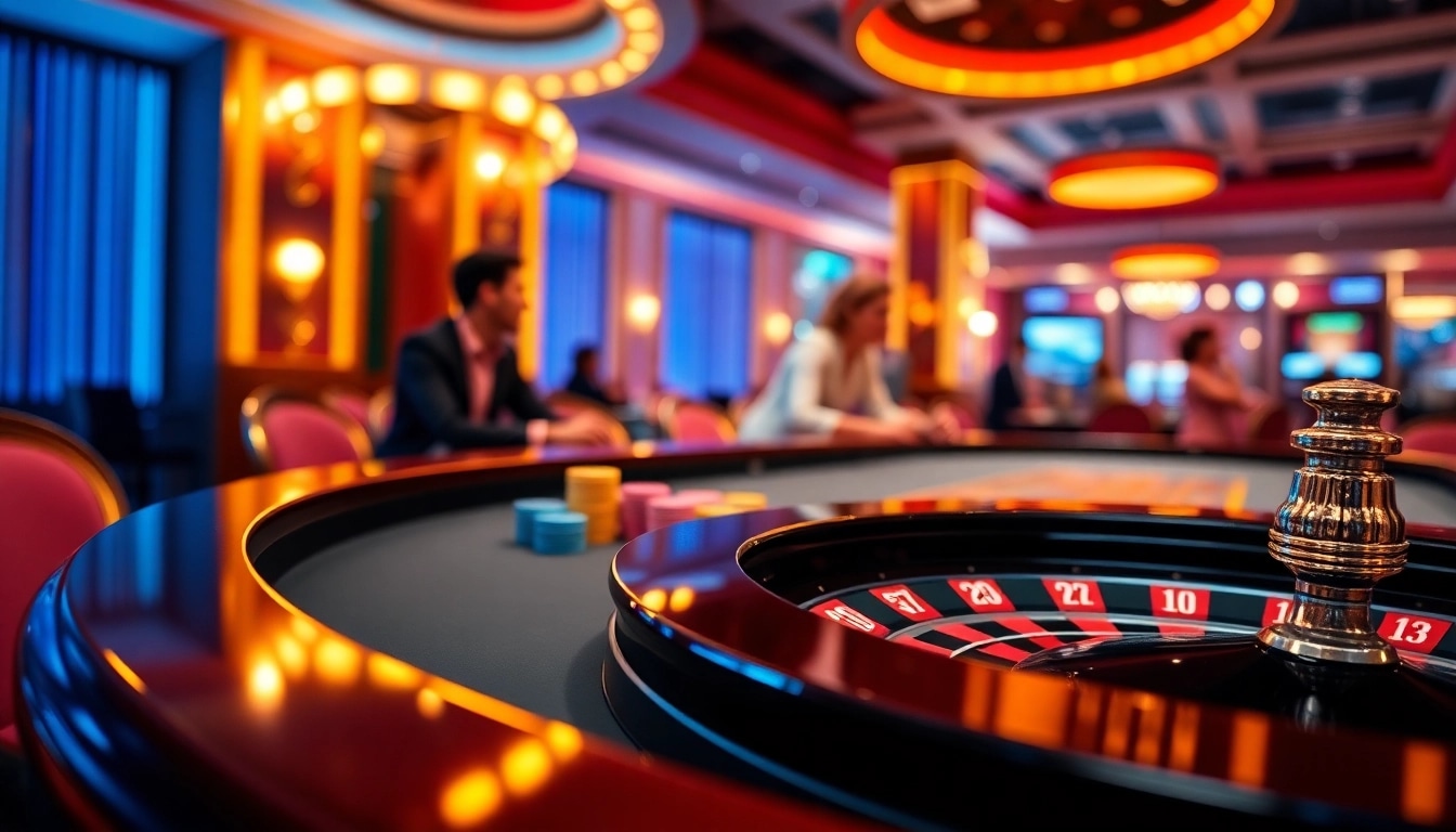 Engage in thrilling casino utan svensk licens Pay N Play excitement with players at a vibrant roulette table.