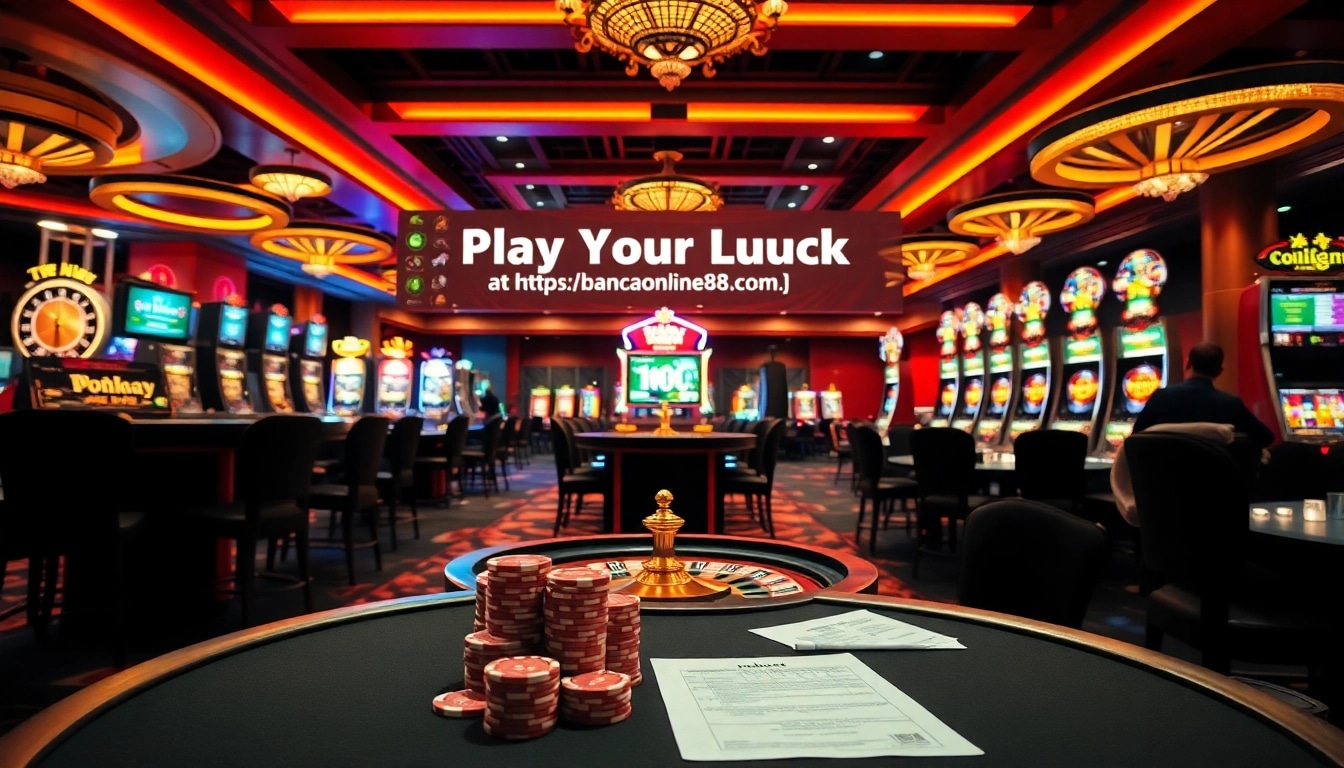 Experience the thrill of gaming at https://bancaonline88.com/, where players engage in vibrant casino activities with roulette wheels and slot machines.