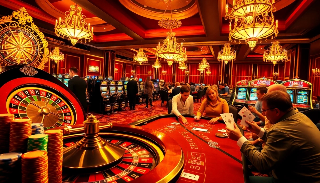 Experience the thrill of casino utan gränser with players engaging at a lively blackjack table surrounded by vibrant slot machines.