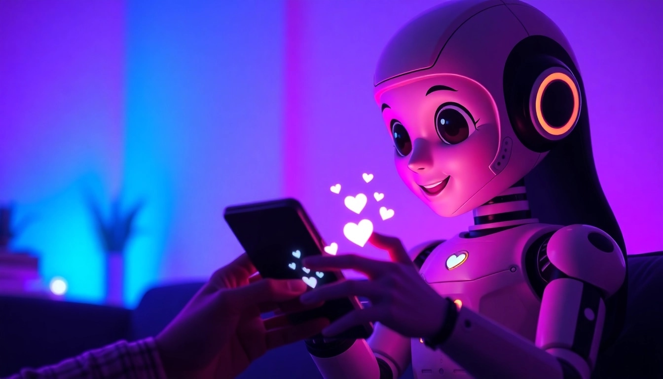 Engaging scene of an AI character in a playful ai sexchat with a user on a mobile device.