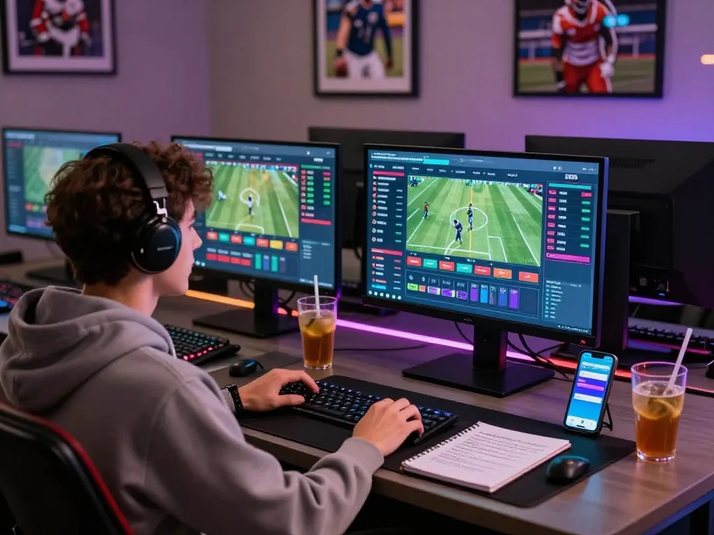 Engaging online gambling scene with rikbet sports betting interface and strategic notes.