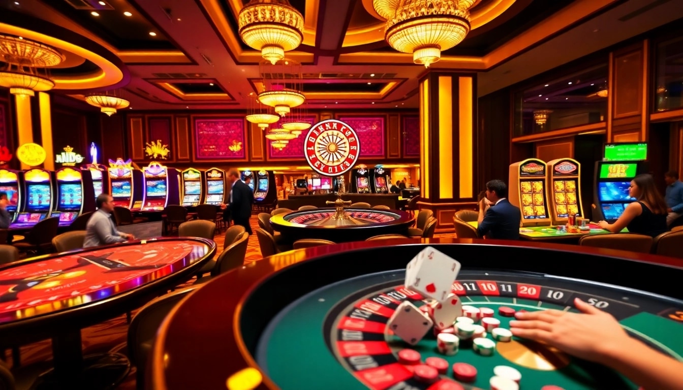 Players enjoying thrilling games at 69VN Casino with blackjack, poker, and slot machines.