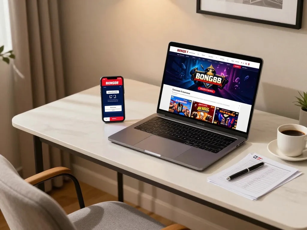Engaging in strategic gameplay with BONG88 on a smartphone, showcasing a stylish online gambling setup.