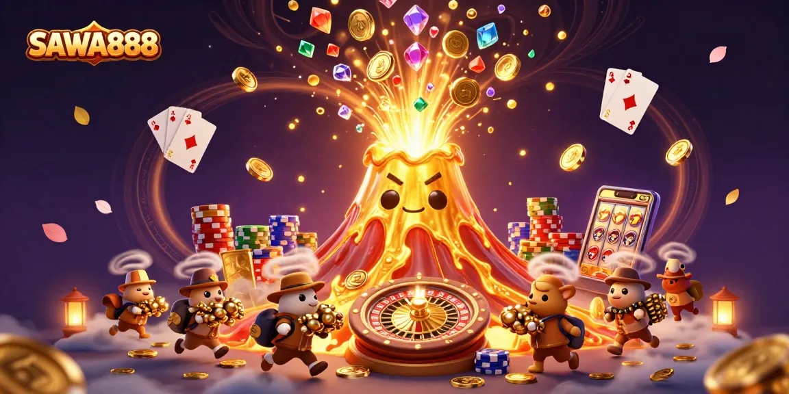 Experience the thrilling eruption of treasures at SAWA888 with fun slot elements and animated explosions of excitement.