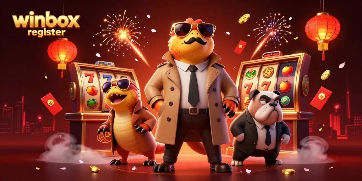 Experience the thrill of winbox register as raptors and a bulldog join in a lively casino setting.