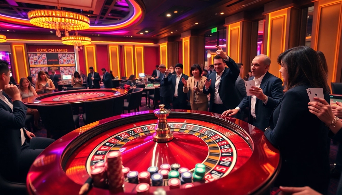 Exciting moment of game bài đổi thưởng at a casino table with players immersed in the action.