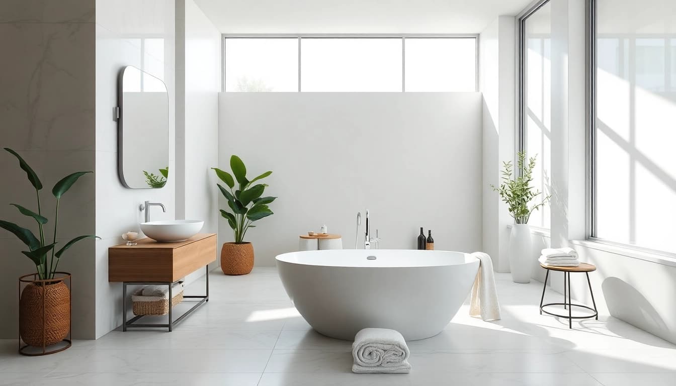 Discover elegant bathrooms showcasing minimalist design, natural light, and airy tranquility.