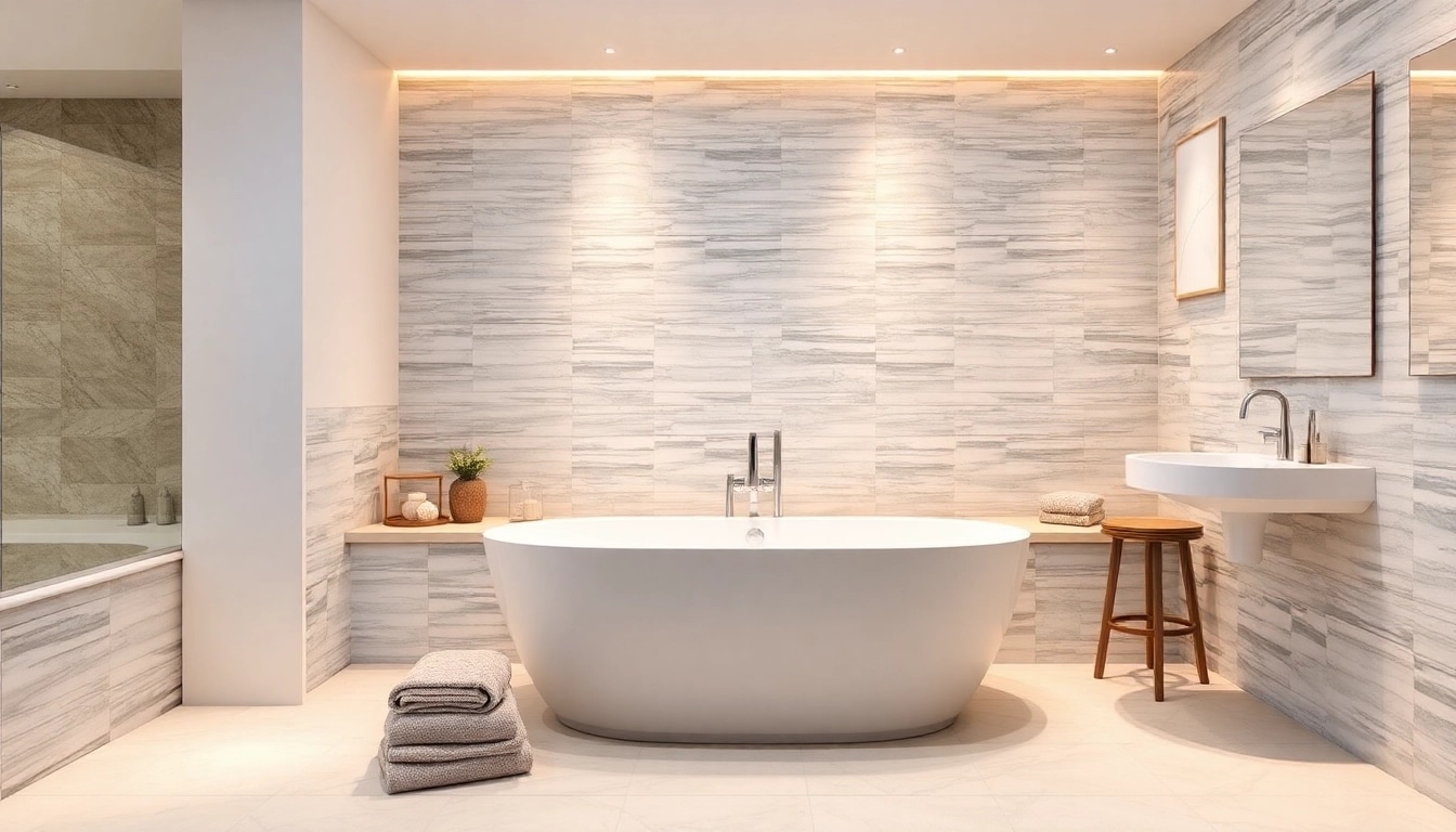 Modern bathroom fitted by expert bathroom fitters with elegant tub installation.