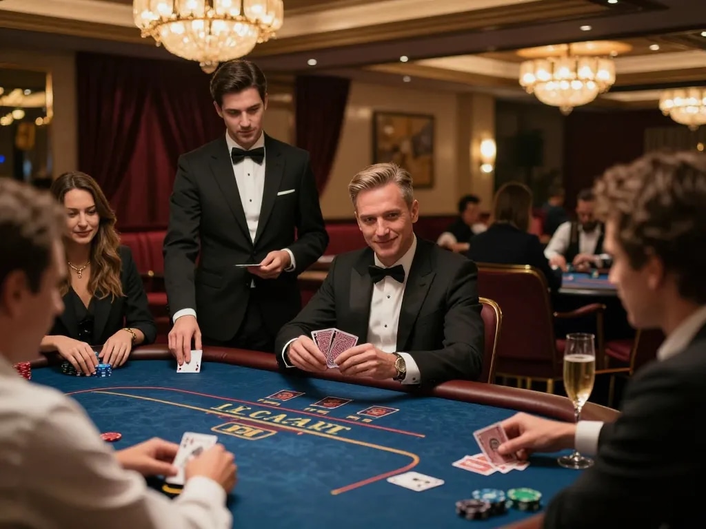 Chương trình VIP Club KO66 attracts players to an exclusive poker scene with elegant decor and warm lighting.