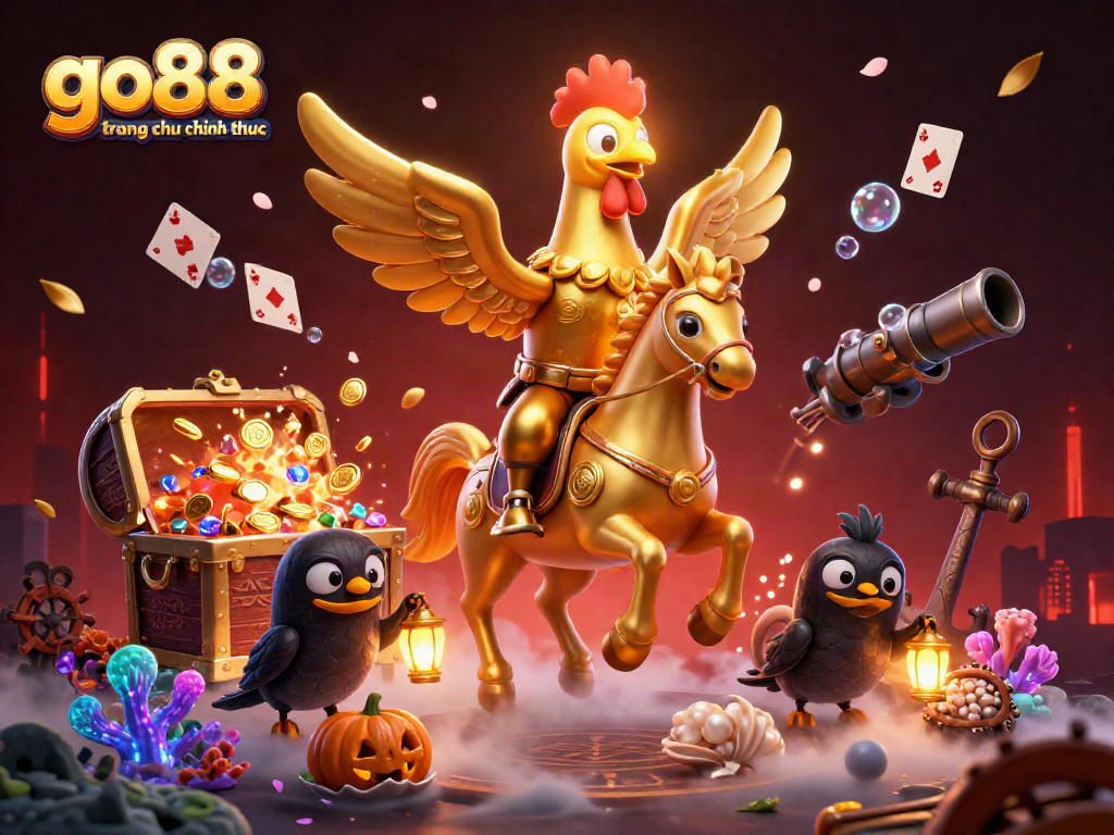 Experience the excitement at go88 trang chu chinh thuc with a golden rooster in a magical casino