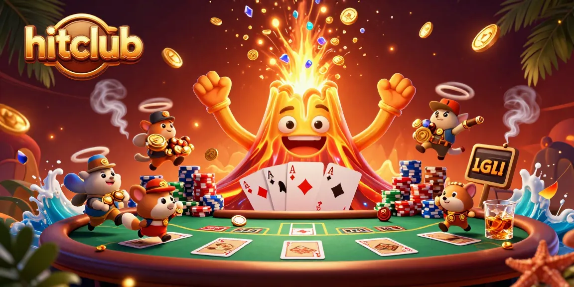Experience excitement at hitclub with cartoon characters celebrating a treasure eruption during casino games.