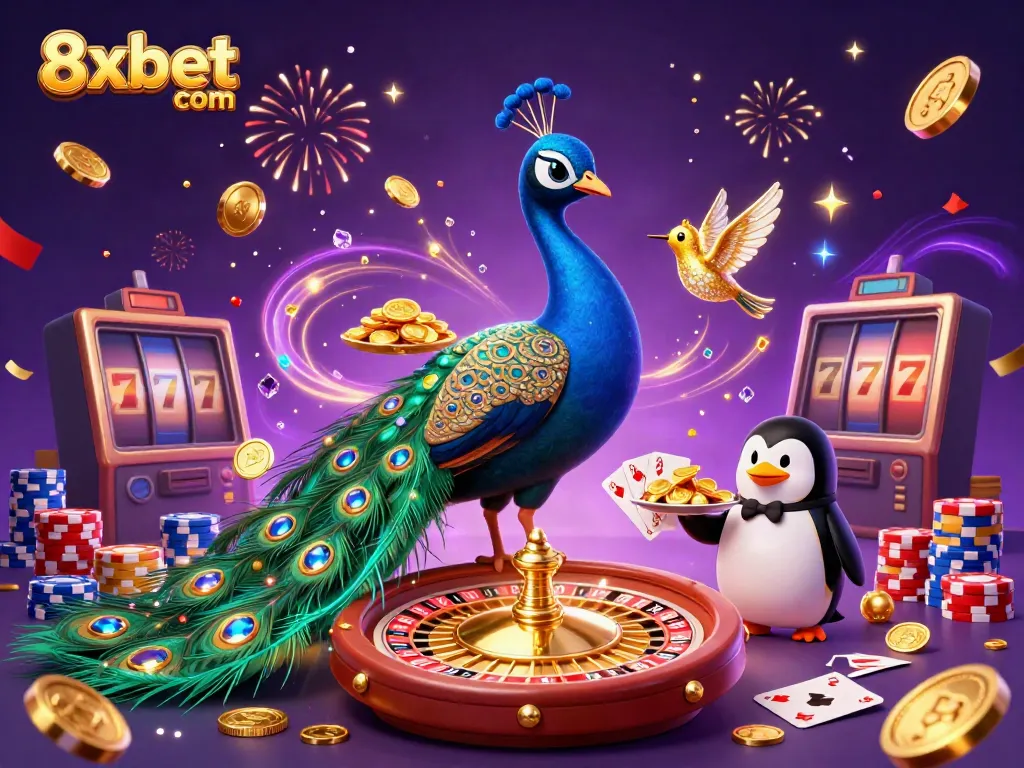Experience the excitement at 8xbet com with elegant gaming characters and vibrant casino elements.
