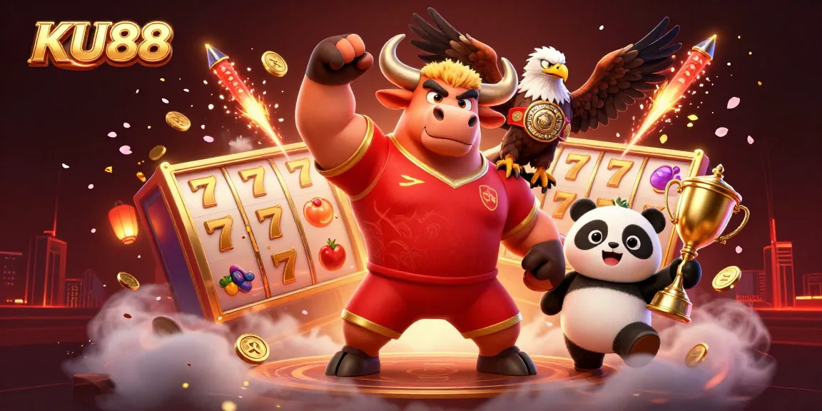 Experience thrilling jackpot action with KU88's colorful slots in a vibrant casino scene.