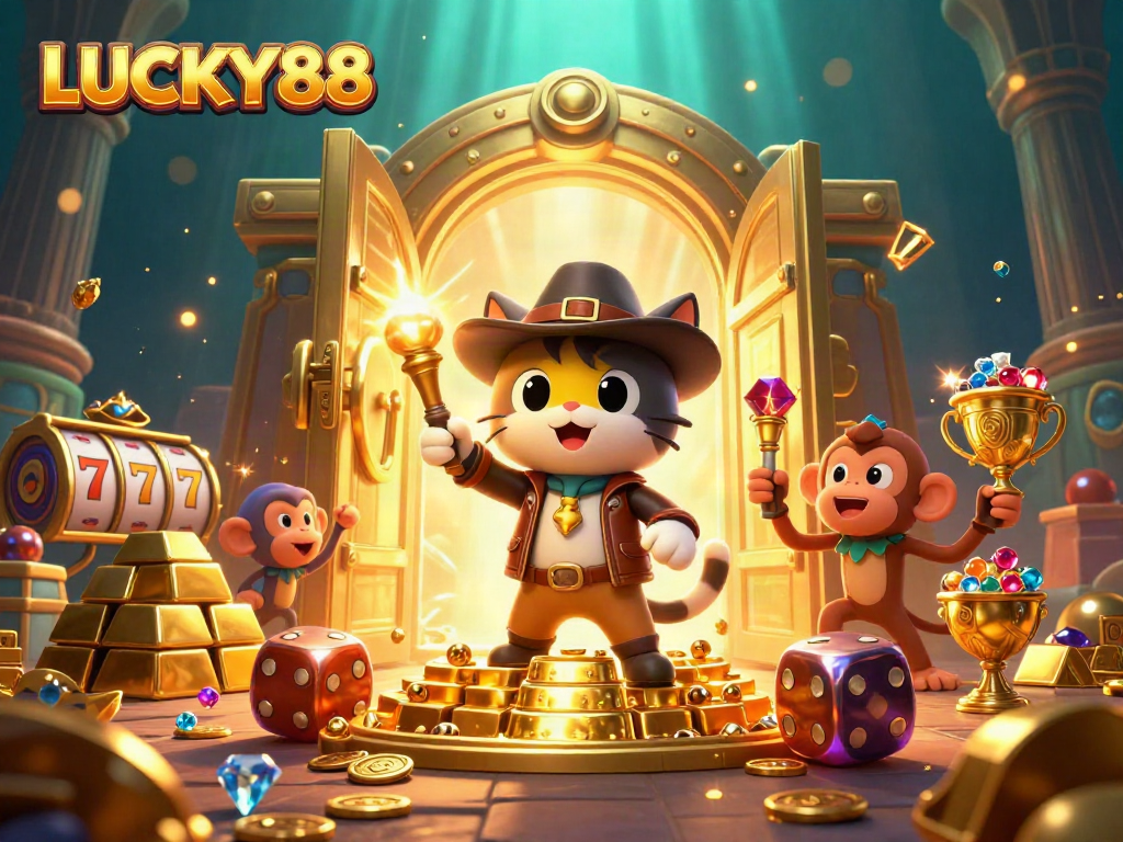 LUCKY88 reveals treasure as an archaeologist cat explores a vibrant casino temple