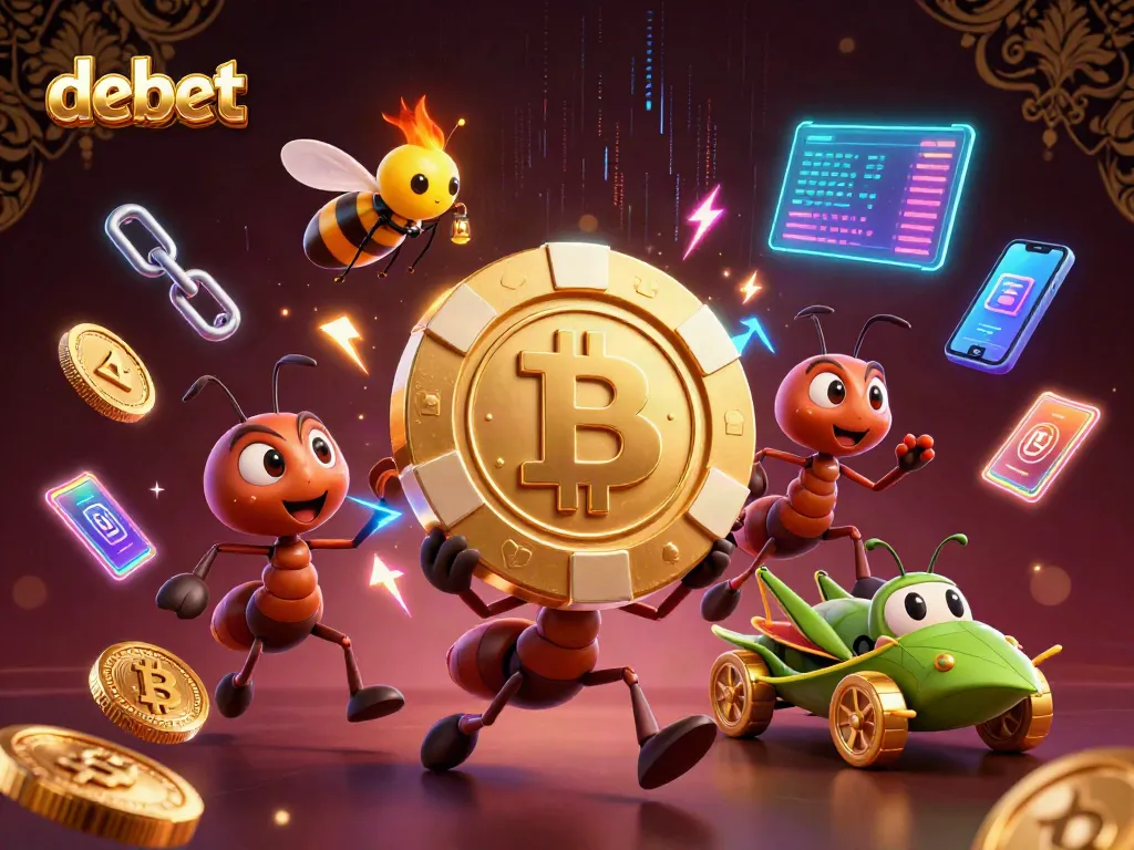Experience the excitement of debet through a lively 3D illustration of ants heisting a poker chip.