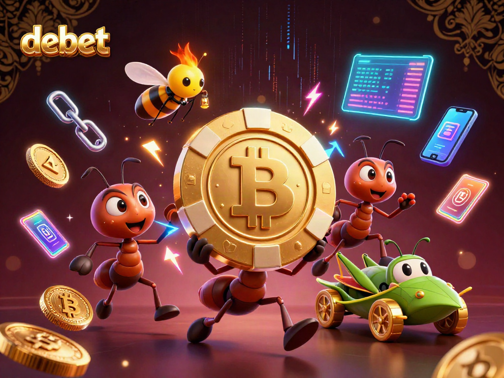 Experience the excitement of debet through a lively 3D illustration of ants heisting a poker chip.