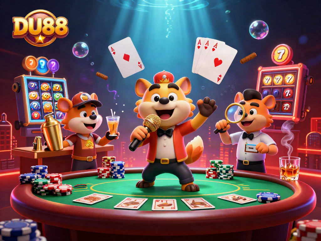 Experience the thrill at DU88 casino with a lively hyena comedy club scene featuring unique gaming elements.