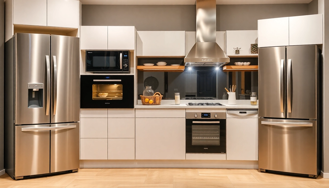 Enhance your space with бяла техника, including a stylish fridge and oven in a modern kitchen setting.