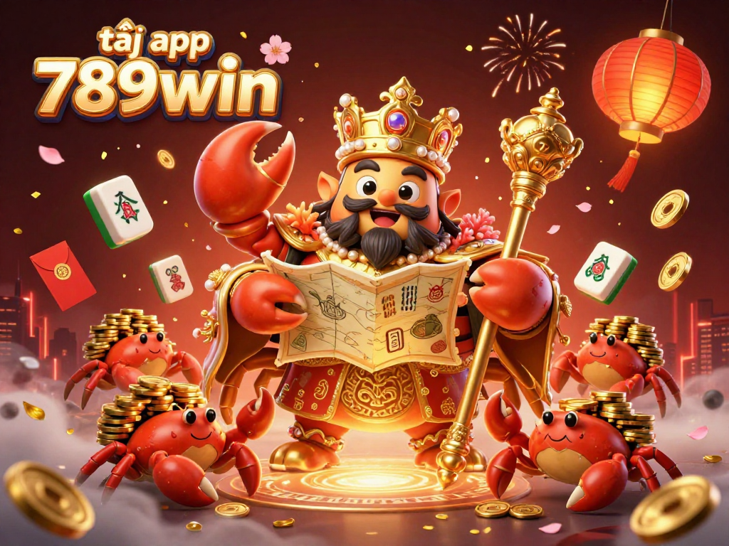 Engage in thrilling gameplay with tải app 789win in this vibrant 3D casino scene featuring a golden crab emperor.