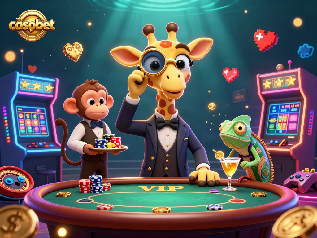 Experience winning with cosmobet as a giraffe gambler and friends enjoy casino fun.