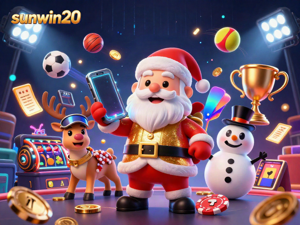 Experience the excitement of winning at sunwin20 with Santa, a reindeer dealer, and a poker chip snowman.