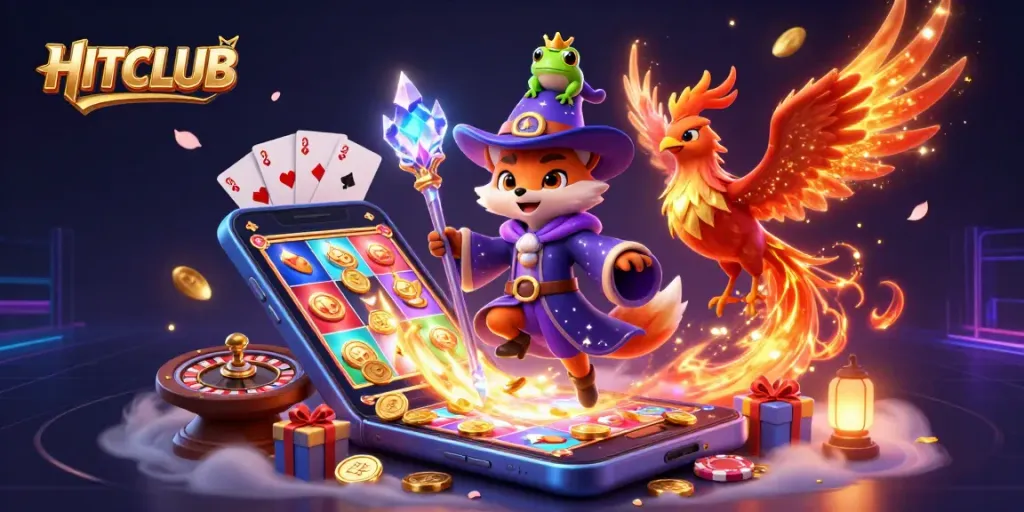 Experience HITCLUB with thrilling slot games and dynamic casino elements in a fantasy scene.