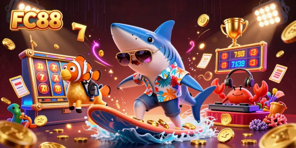 Engage with FC88's immersive casino experience featuring vibrant characters and dynamic slot game action.