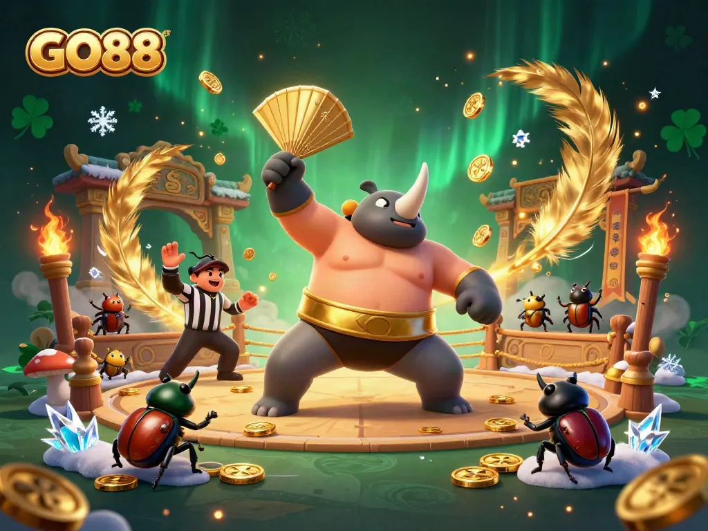 Unleash your luck at GO88 with a powerful beetle champion stomping gold coins!