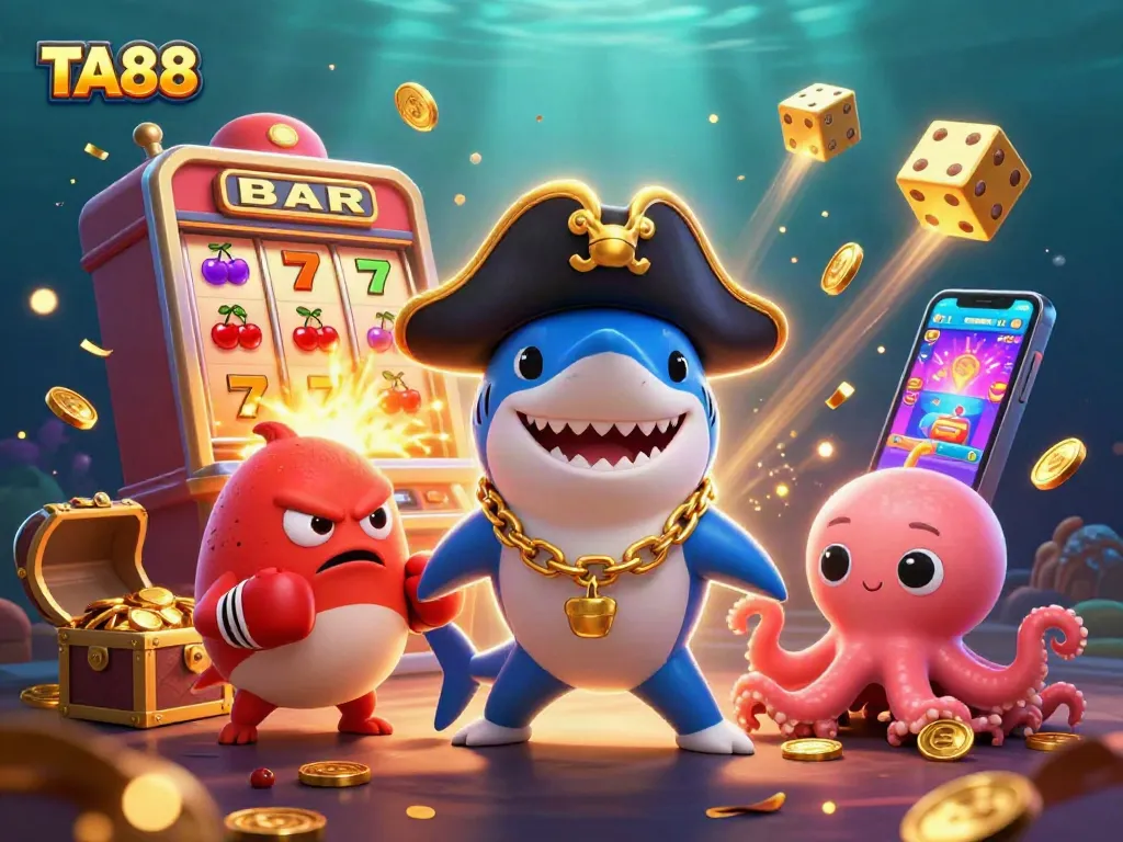 Experience thrilling wins at TA88 with vibrant casino elements and playful characters in action.