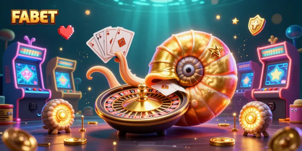 Play at FABET and experience thrilling casino adventures with a glowing nautilus and vibrant game elements.