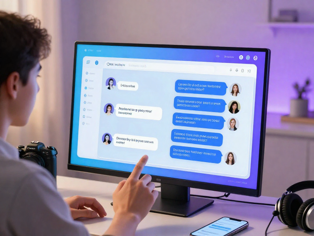 User engaged in a porn ai chat on a sleek digital interface, featuring interactive elements and privacy indicators, in a modern virtual environment.