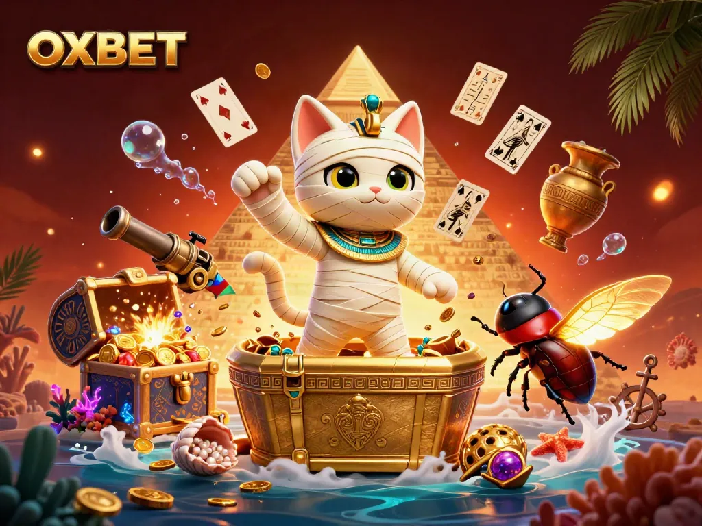 Play exciting OXBET casino games with vibrant Egyptian themes and animated characters in action.