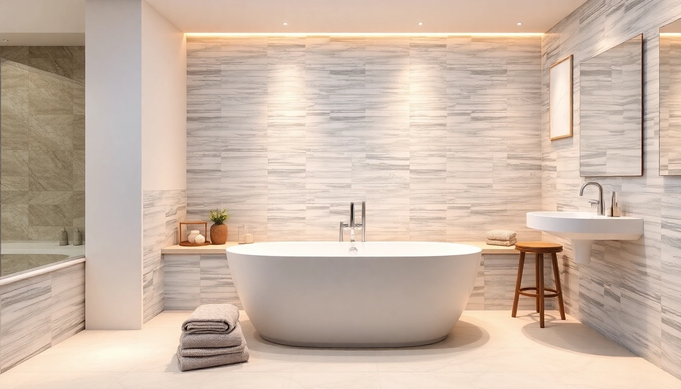 Modern bathroom fitted by expert bathroom fitters with elegant tub installation.