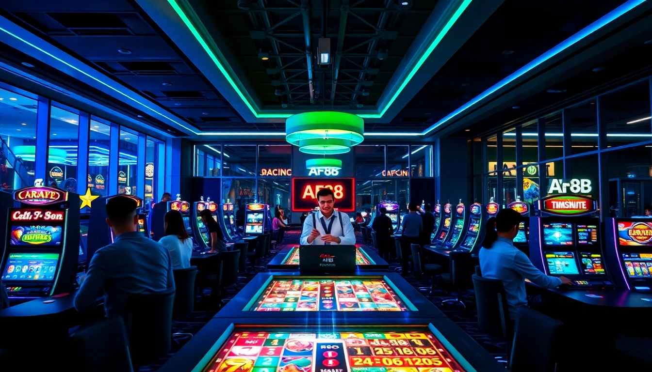 AF88 online casino vibrant gaming experience with players at tables.
