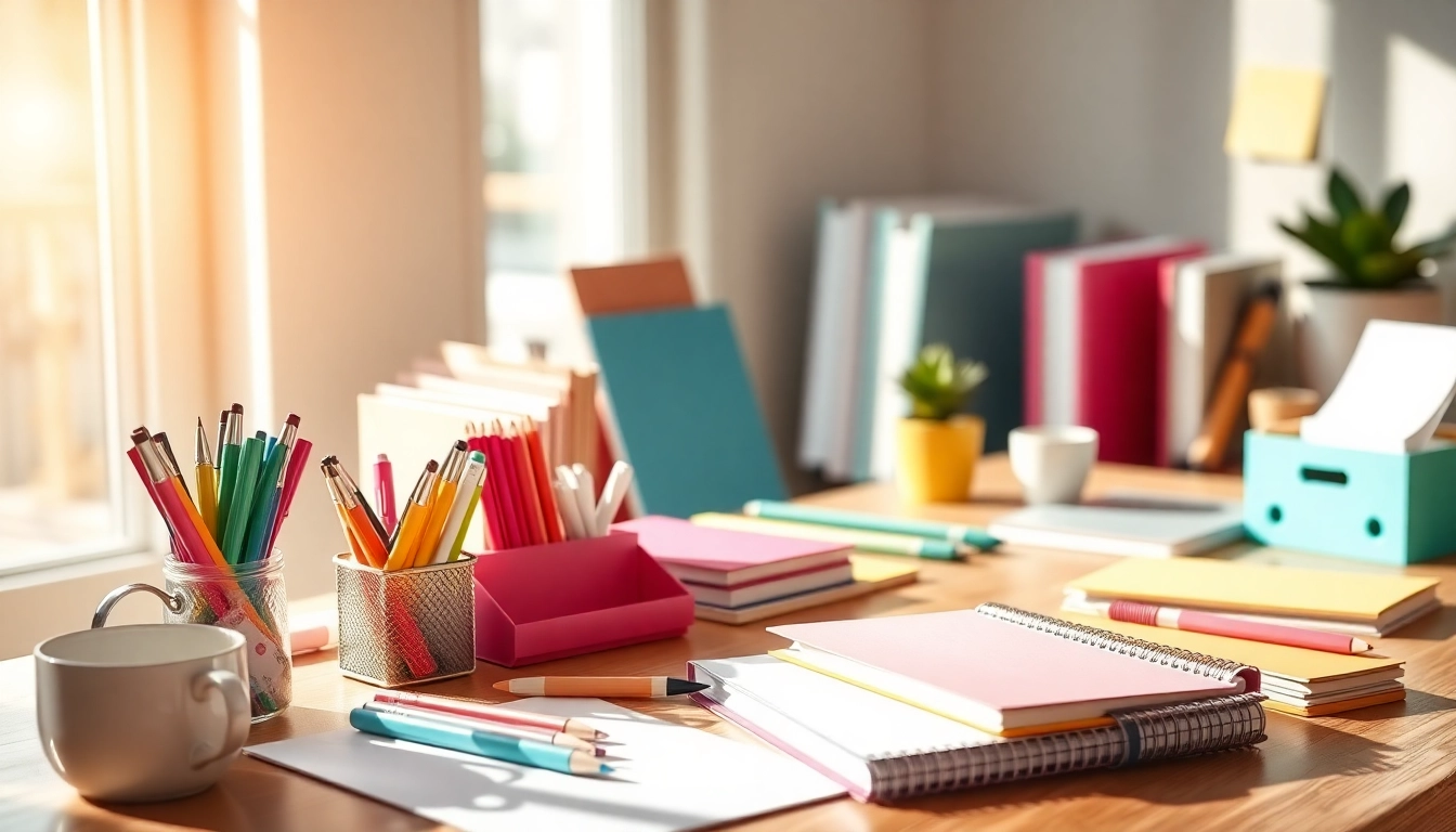 Explore vibrant office stationery supplies organized on a stylish desk setup.