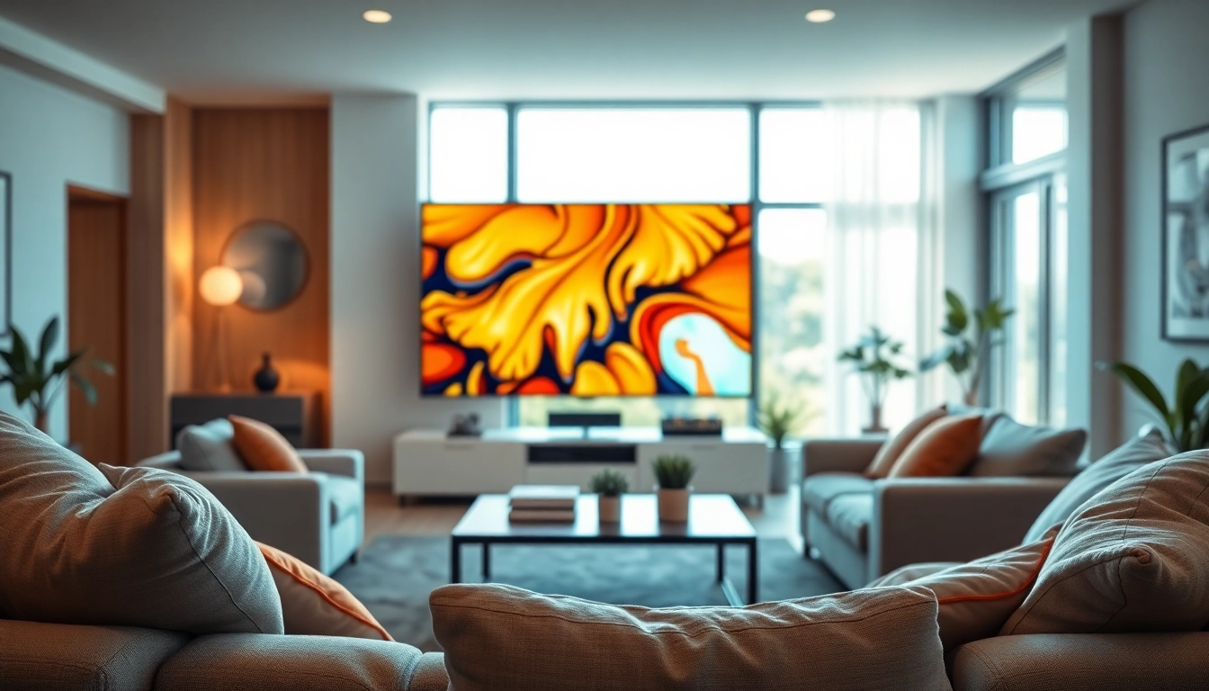 Enjoy vibrant iron TV content in a cozy living room with a modern aesthetic.