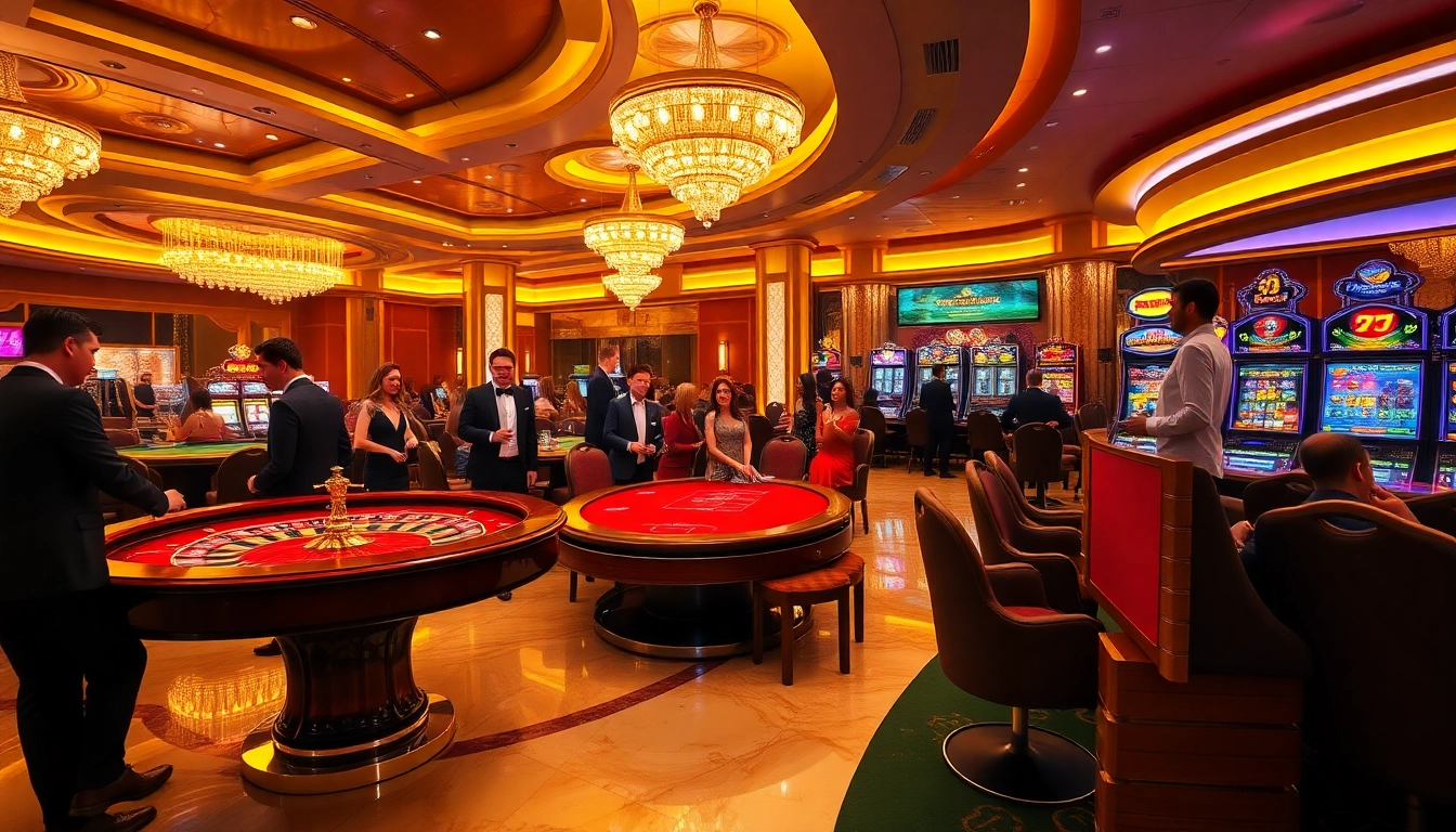 Players enjoying a thrilling game experience at 32win casino with roulette, poker, and slot machines.