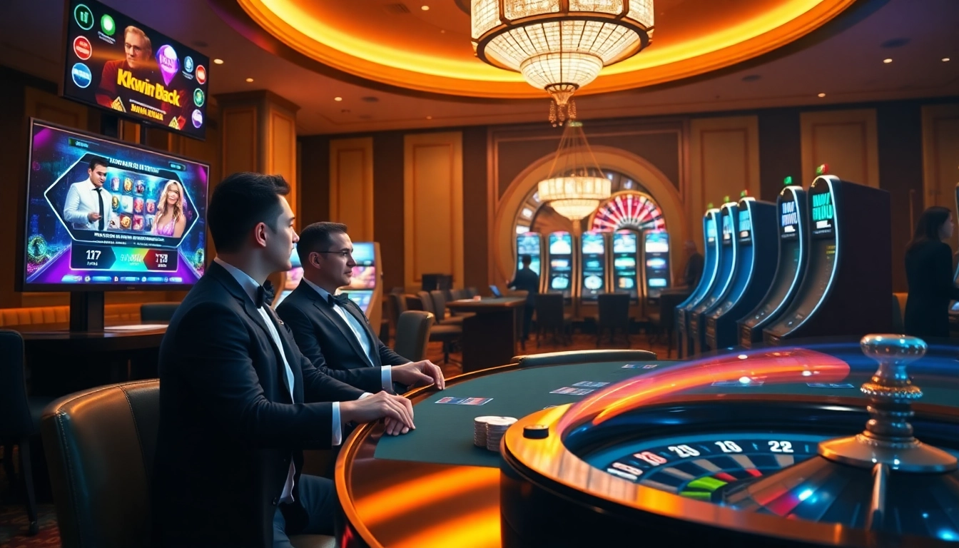 Experience engaging gaming action at kkwin.black with vibrant poker tables and lively slot machines.