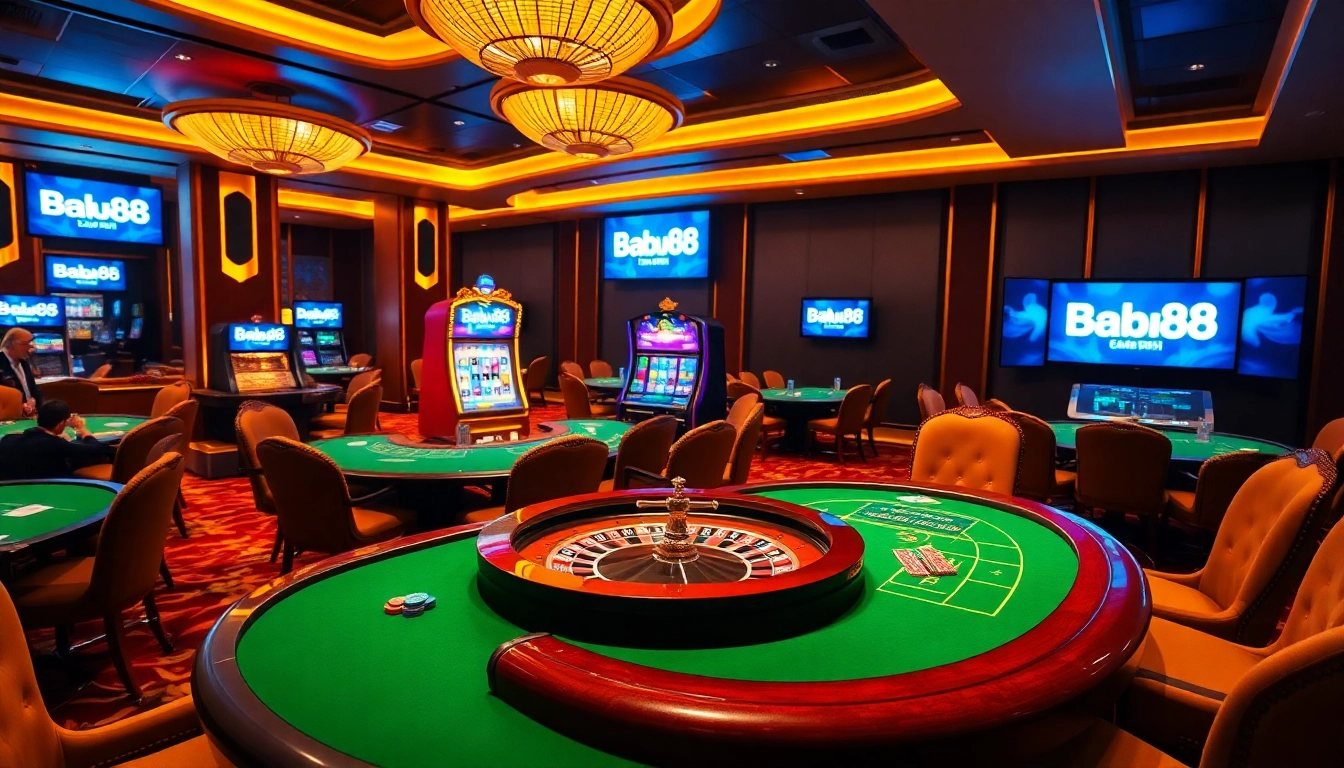 Engaged player at Babu88 casino table, surrounded by vibrant chips and cards.