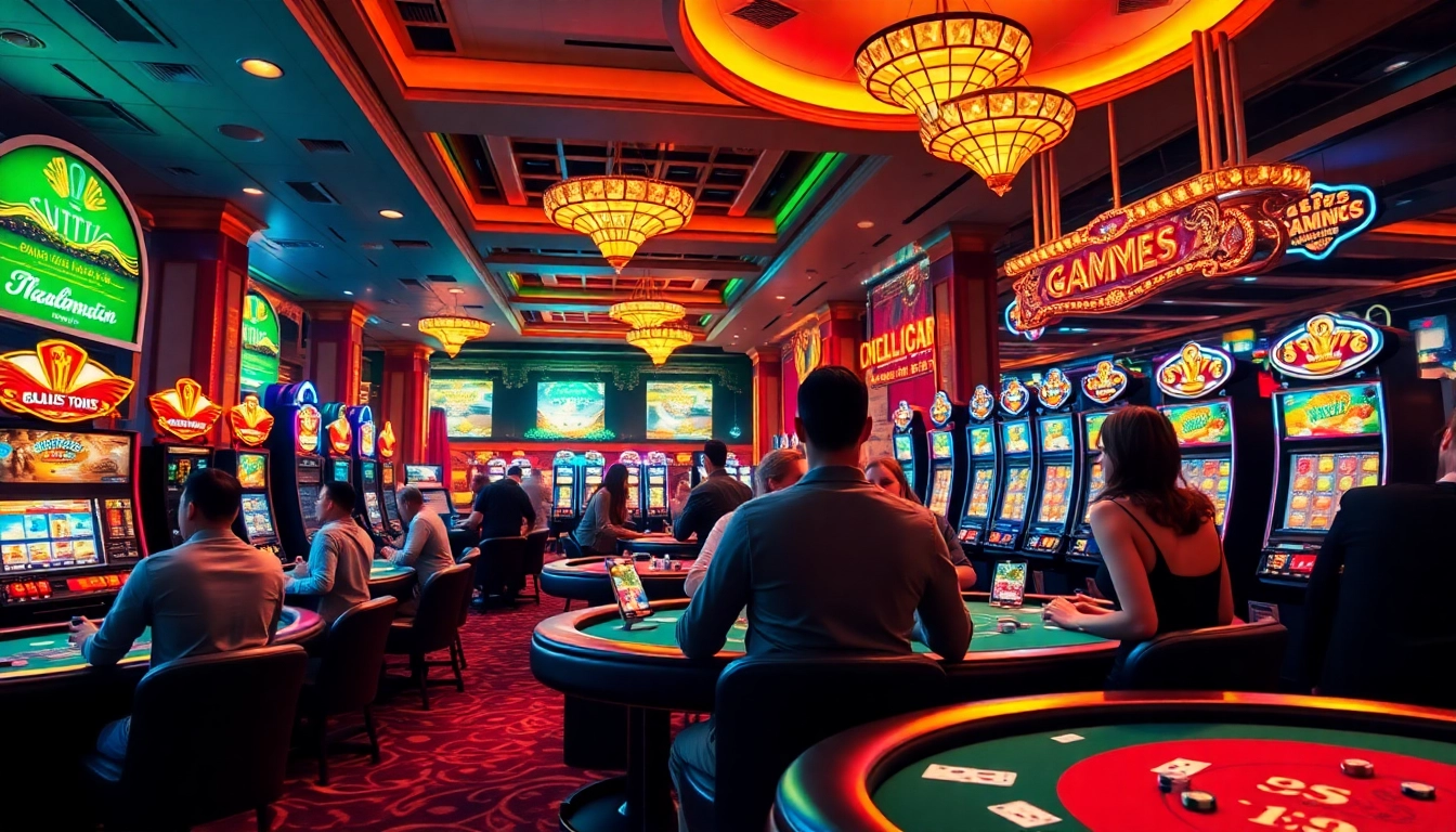Experience the excitement of 789f in a vibrant casino filled with engaged players and elegant gaming stations.