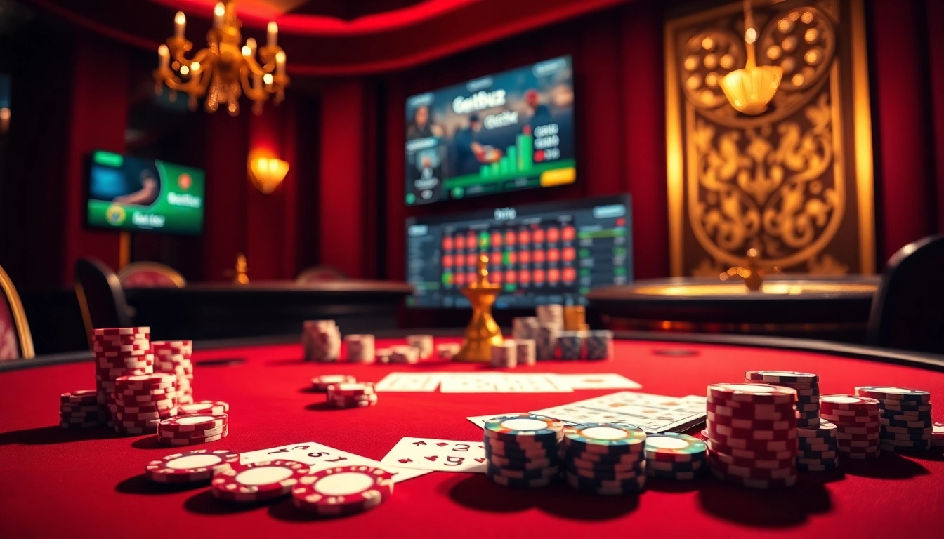 Experience thrilling gaming action at Jeetbuzz with luxury poker chips and cards on the table.