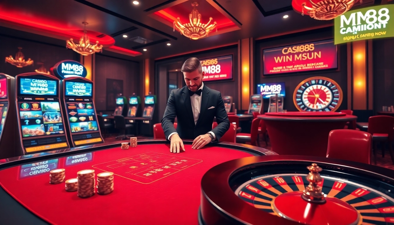 Experience the luxury and excitement of online gambling at https://mm88.how/ featuring stunning visuals of poker tables, slots, and roulette.
