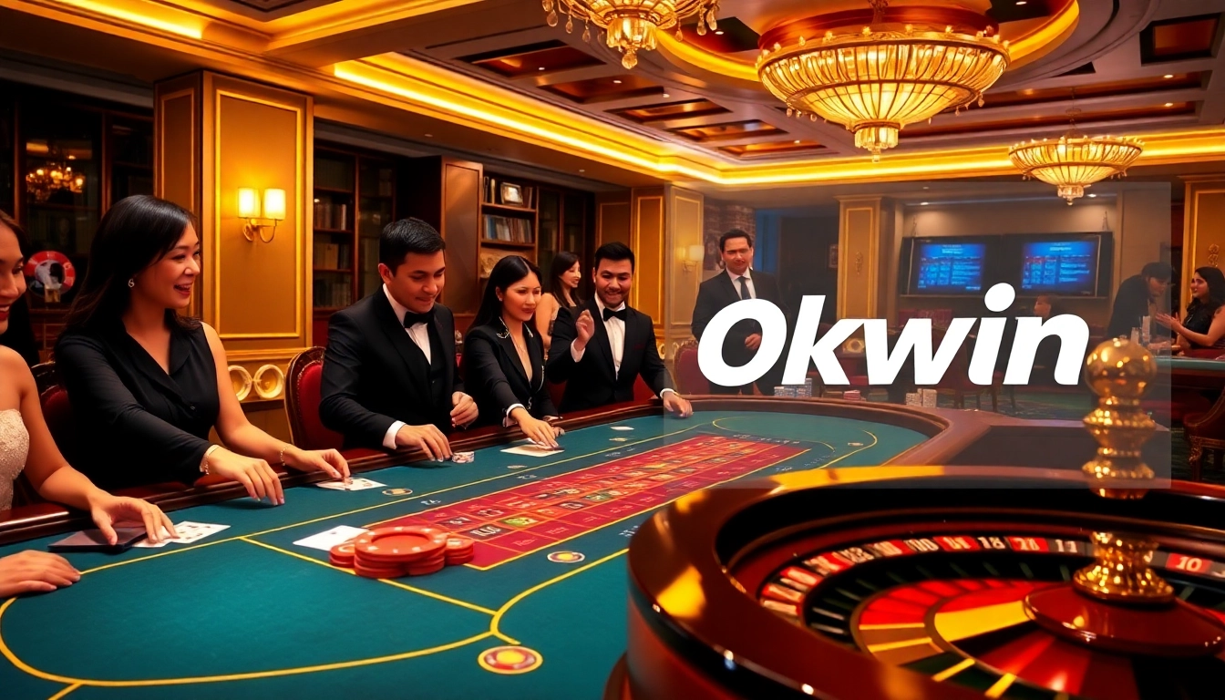 Experience the excitement of Okwin with vibrant casino elements and professionals at play.