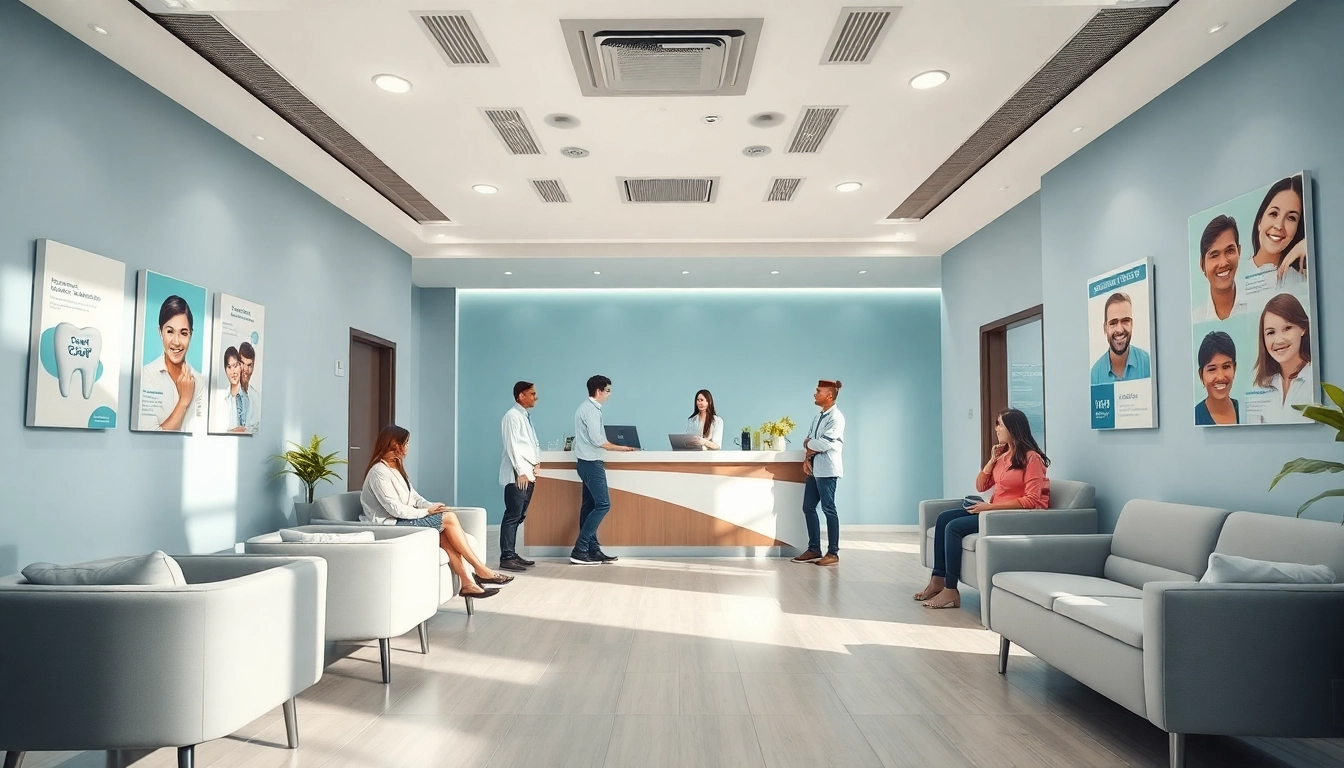 Affordable dental care in Kepong: modern reception area welcoming diverse patients smiling.
