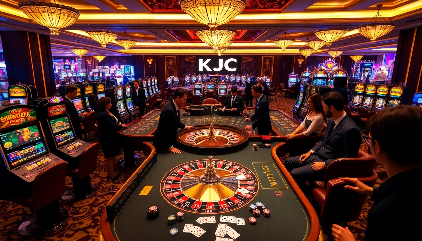 KJC players enjoying an exciting casino atmosphere with high-stakes tables and vibrant slot machines.