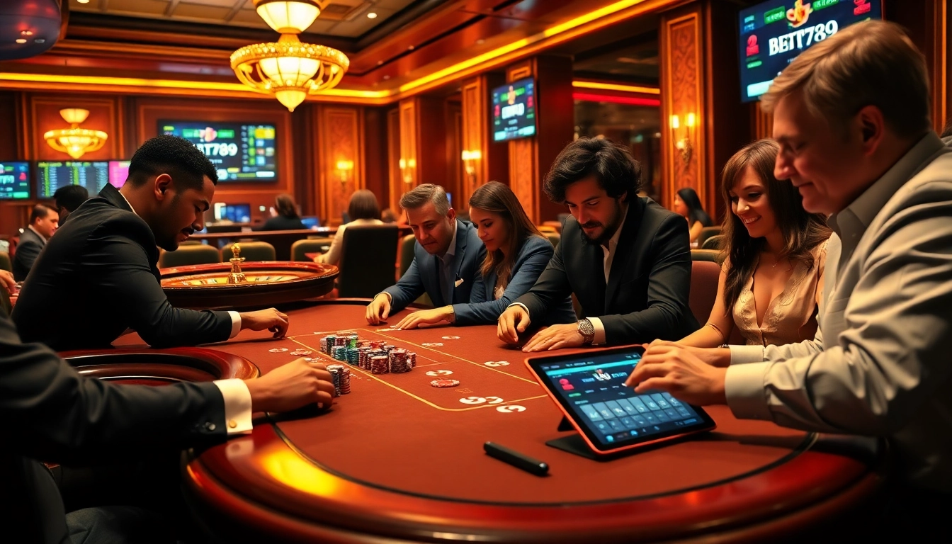 High-stakes poker action at a luxurious casino table, highlighting bet789 betting opportunities.
